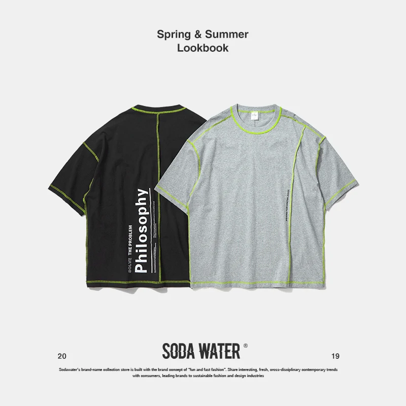 

SODA WATER 2019 Summer Short Sleeve T-shirt Streetwear Philosophy Letter Print T Shirt Hip Hop Men's Brand O-Neck Tops Tee 9174S