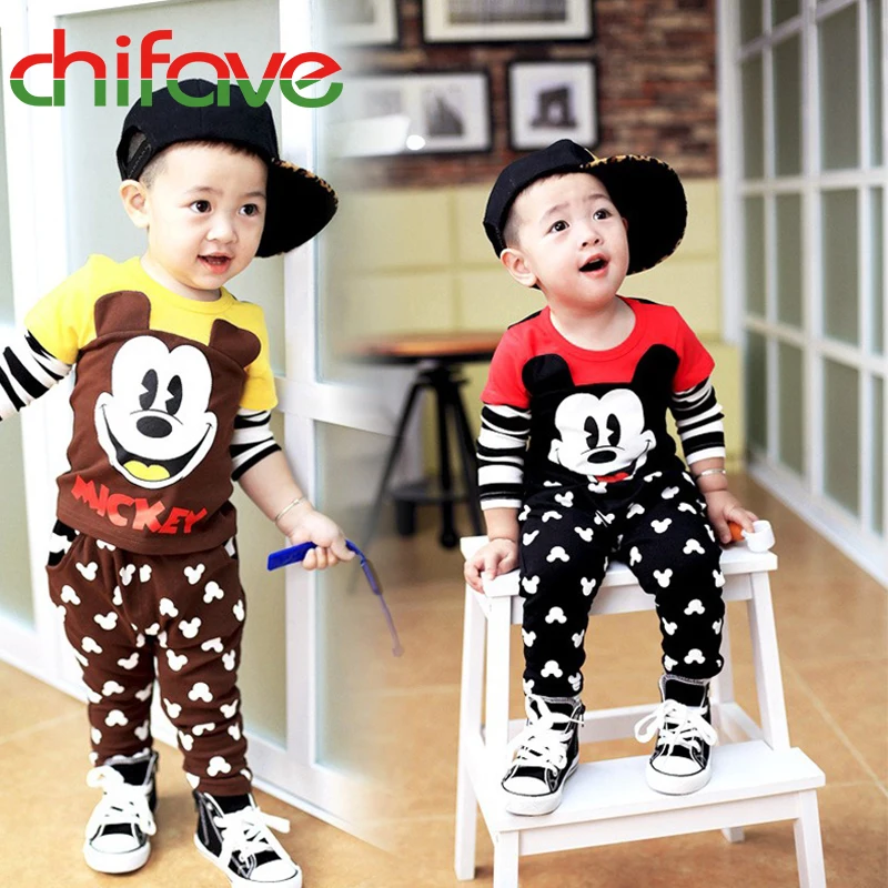 

Chifave New Spring Autumn Baby Boys and Girls Long Sleeve Mickey Suit T-shirt+Pants 2pcs Children Fashion Autumn Clothes Sets