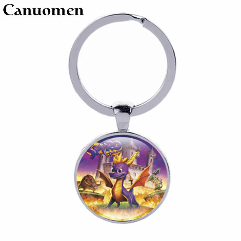 

Canuomen Spyro the Dragon Keychain Handmade Glass Cabochon Key Rings Hot Game Key chains Gift Souvenirs for Boys Car Key Holder