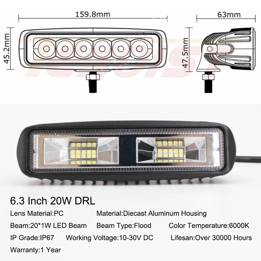 Новая одежда для маленькой девочки 2 шт 6,3 дюймов 20 Вт DRL LED рабочий свет для автомобилей SUV ATV грузовик 12 V 24 V