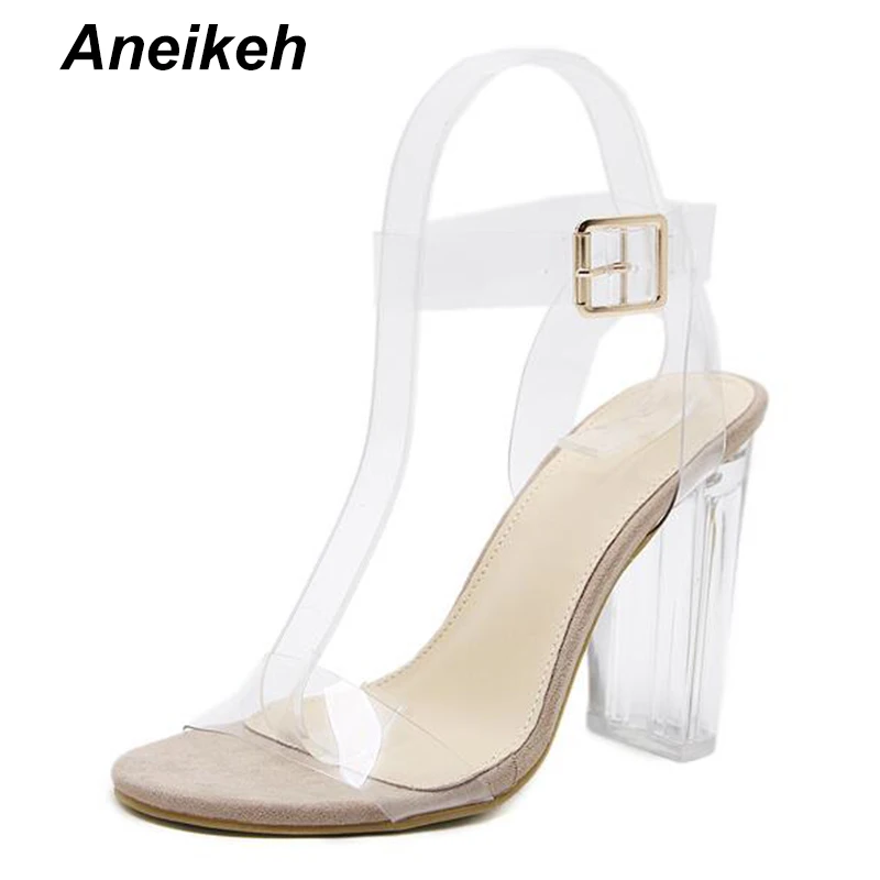 Aneikeh/; прозрачные босоножки из пвх; Леопард с кристаллами; открытый носок; Высокий каблук; женские босоножки на прозрачном каблуке; шлепанцы; туфли-лодочки; размеры 41, 42 - Цвет: apricot-Flock