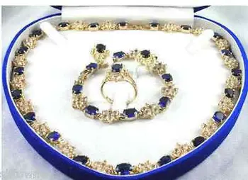 

FREE SHIPPINGPretty plated 18k Yellow gold blue sapphire necklace bracelet ring set (30%)