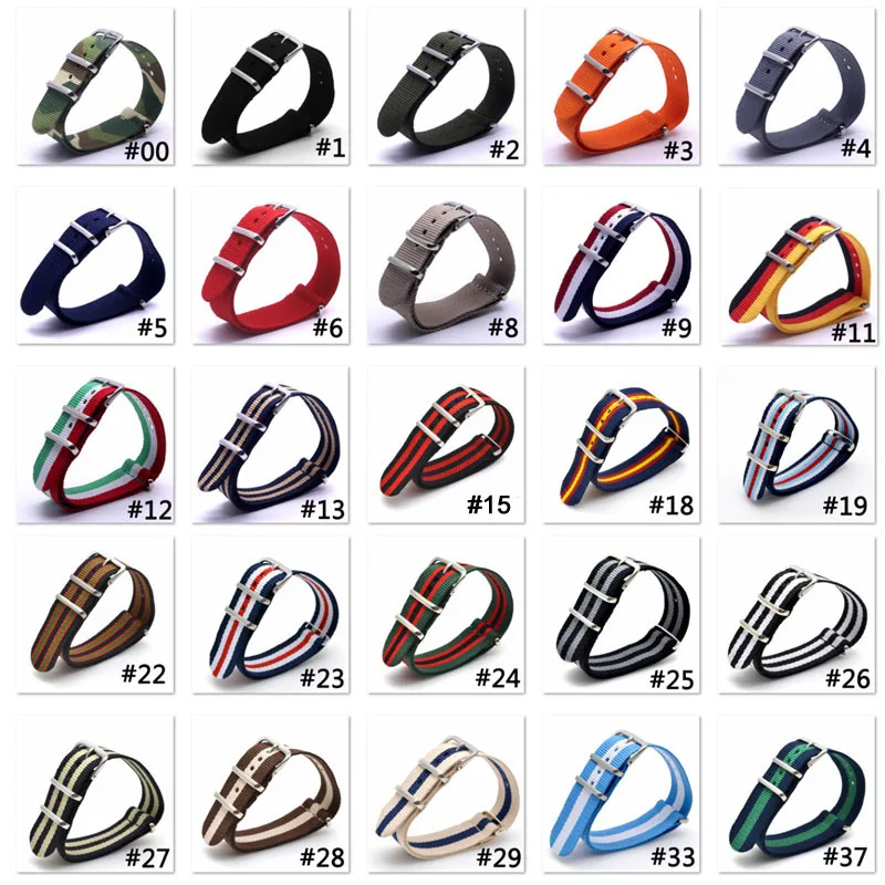 

BUMVOR 16/18/20/22/24mm Military nato fabric Woven Nylon watchband Strap Band Buckle belt leave message the color code in order