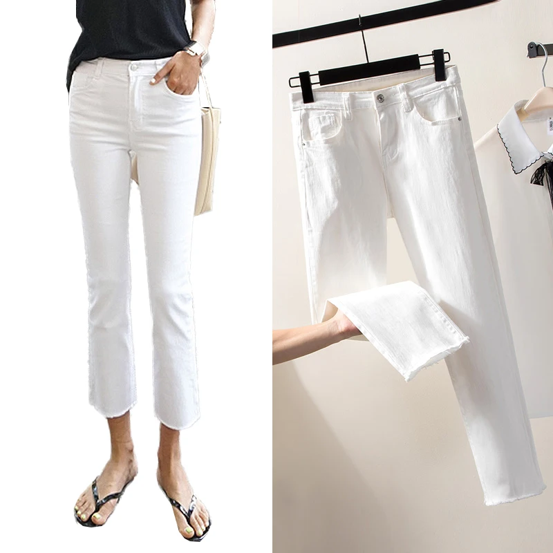 2019 Casual White Black Jeans Woman High Waist Ripped skinny Jeans For Women Plus Size Denim Mom Jeans Denim Pants jean femme
