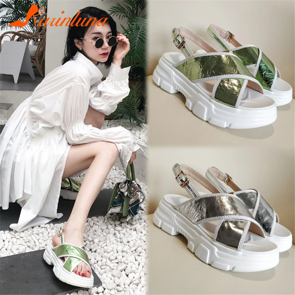 

KARINLUNA Brand New Big Size 33-40 Summer Sandals 2019 women's Genuine Leather Women Shoes Woman Casual Girl Sandals Shoes
