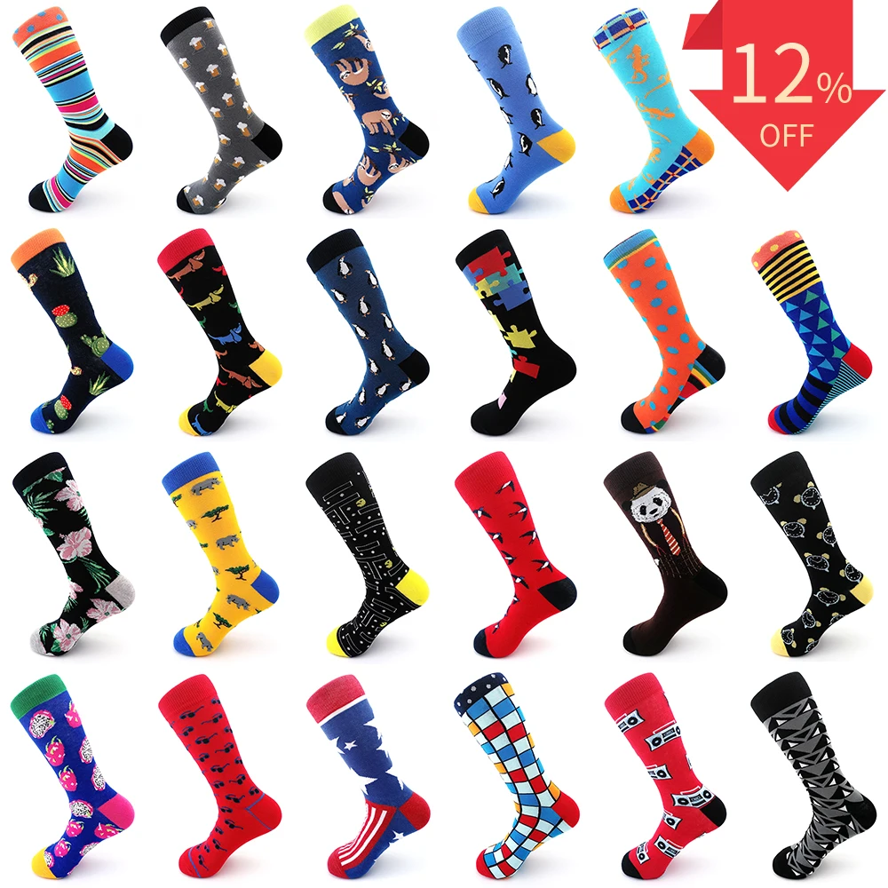 

1 Pair Men Women Crew Socks Casual Combed Cotton Breathable Cartoon Animal Flower Creative Funny Happy Socks High Quality Gifts