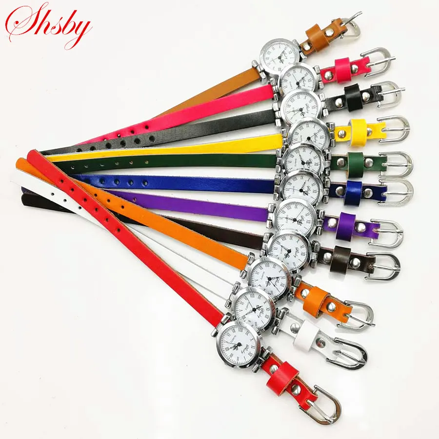 

Shsby New silver female quartz watch Colorfully manual real cowhide women dress watch leather strap bracelet watch Wholesale