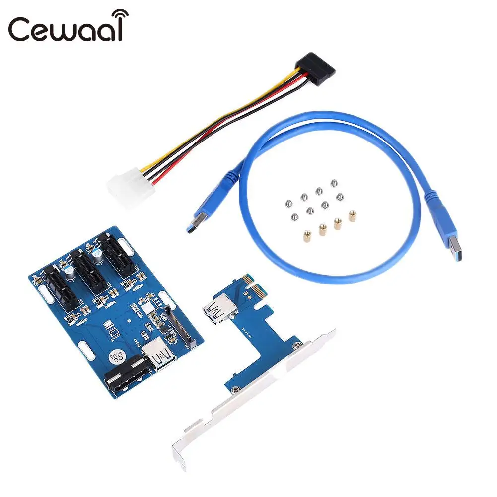 

PCIe 1 3 PCI Expansion Card Riser Connector Cable Slots Adapter Port Kit Mini