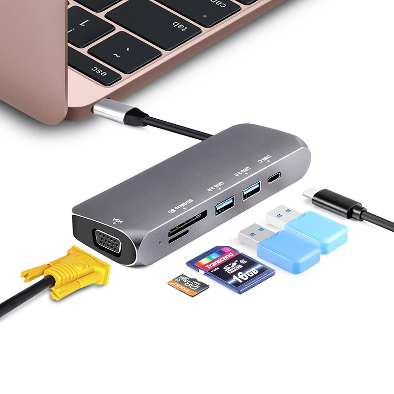 Док станция Baolyda type C USB к HDMI Ethernet VGA концентратор адаптер для MacBook Pro переключатель