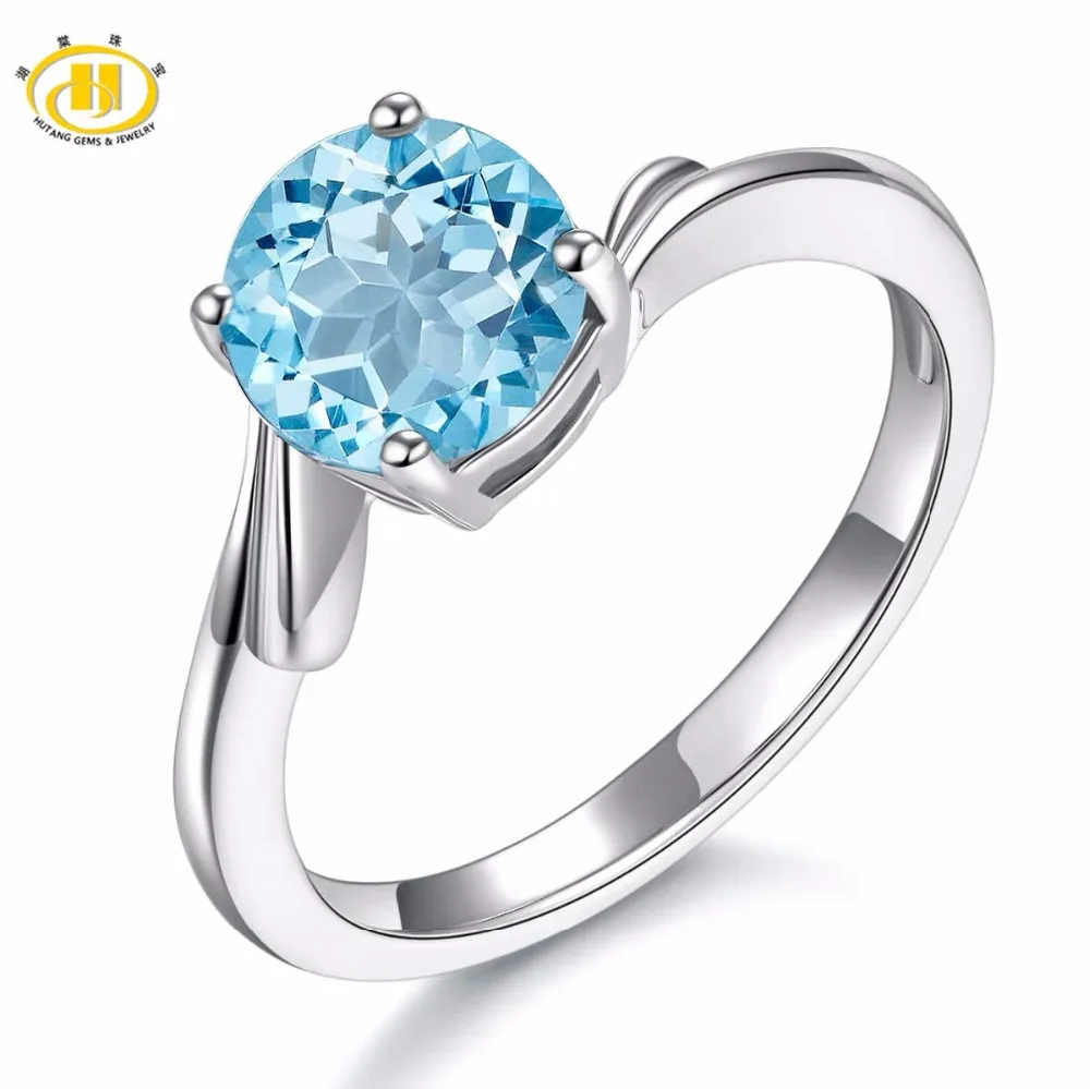 Настоящее небесно-голубое топаз 2.35ct обручальное кольцо цельное 925 пробы