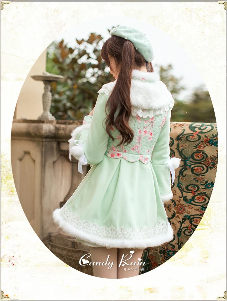 Принцесса сладкий Лолита пальто конфеты дождь зимний женский день сладкая принцесса с длинным рукавом волос Пальто Длинные leng C22CD7234