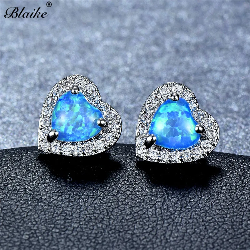 

Blaike Minimalist Heart Blue Fire Opal Stud Earrings For Women 925 Sterling Silver Filled/Rose Gold Filled Birthstone Jewelry