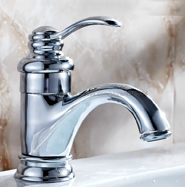 Polished Chrome Concise Bathroom Faucet finish Basin Sink Faucet Single Handle water taps Nnf058