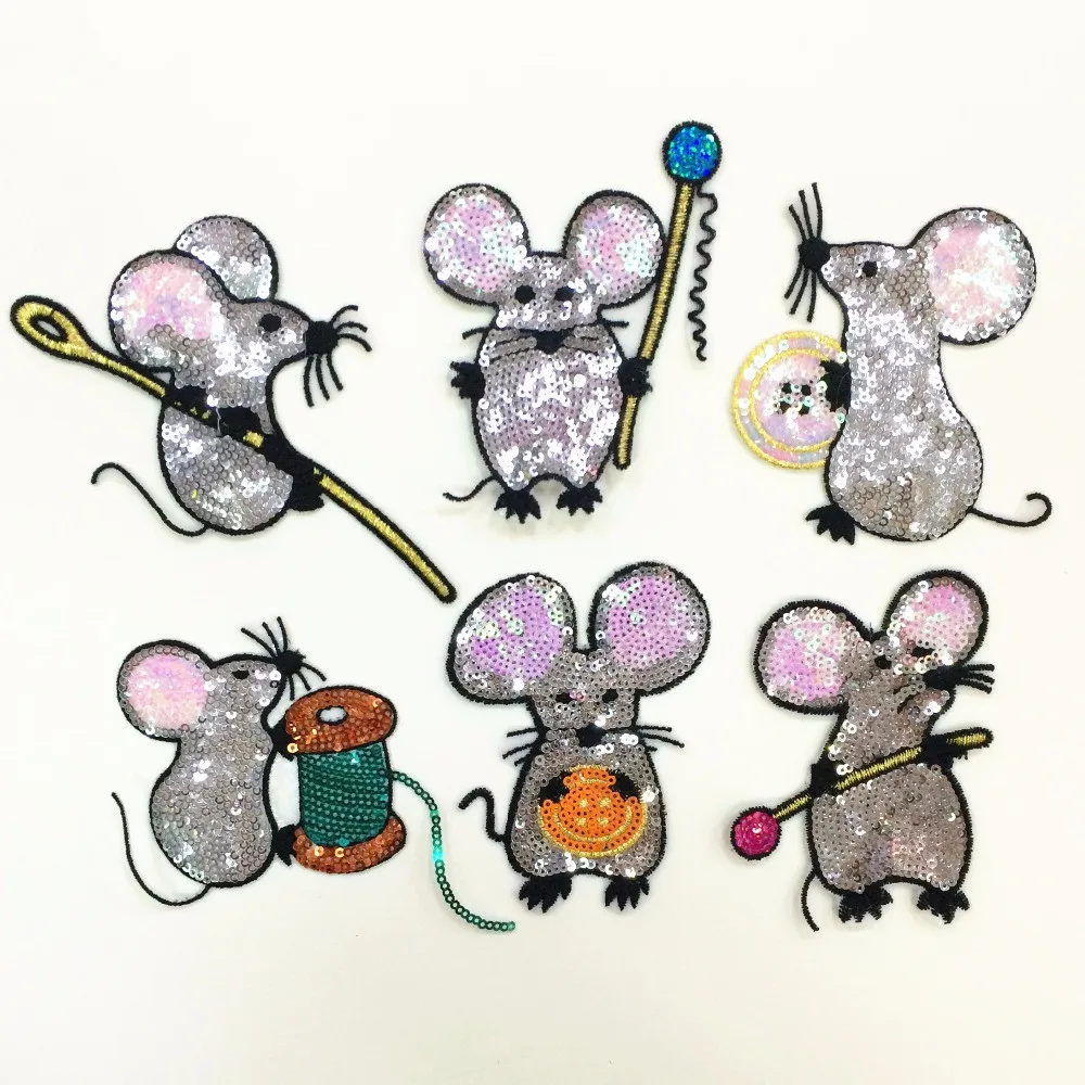 

Cartoon animal six button mouse paillette patch trumpet bright sequin patches dress the dress back delicate applique
