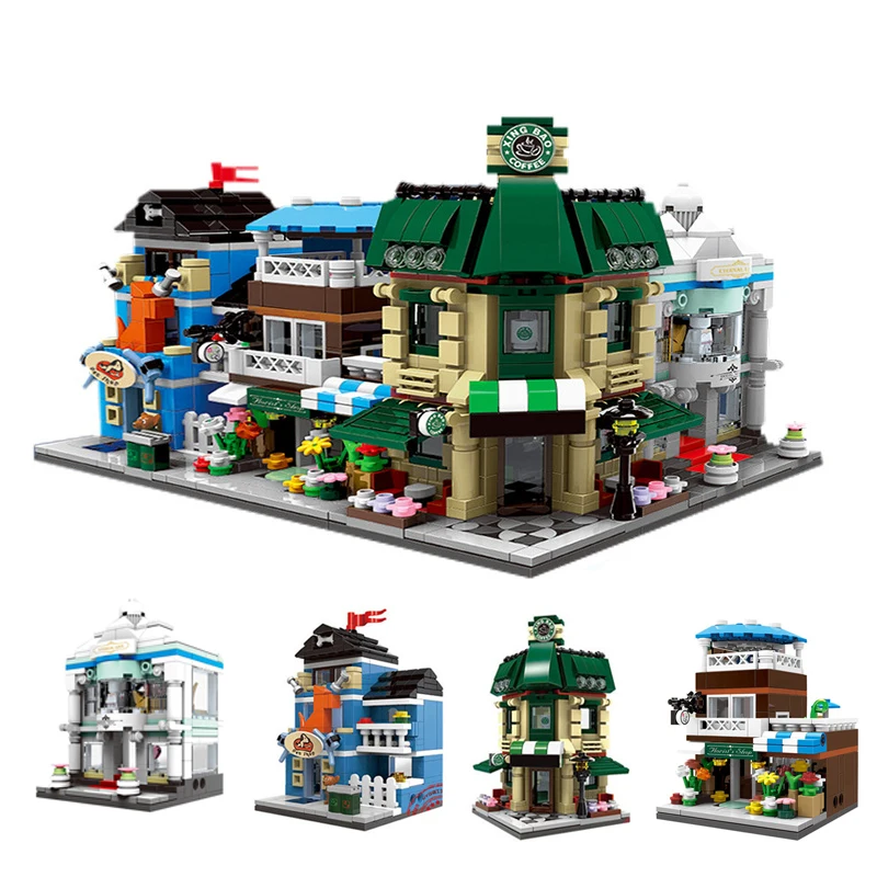

XingBao 01105 Genuine 1079 Pcs The Coffee Shop Wedding Store Flower Shop Pet Shop Set 4 in 1 Model Building Blocks Bricks Toys