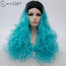 Similler женские парики с длинными кудрявыми волосами Синтетические волосы черный темно-корень розовый для косплея вечерние два тона Выделите серый красный 28"