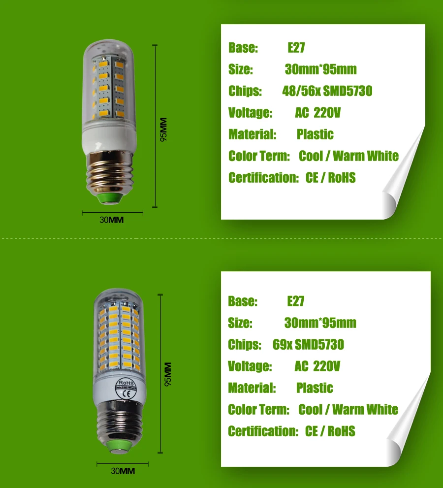 E27 светодиодный Светодиодная лампа-кукуруза E14 светодиодный лампы 220 V SMD 5730 24 светодиодный 36 светодиодный 48 Светодиодный 56 светодиодный 69 светодиодный Люстра Светодиодная лампа свеча для украшения дома