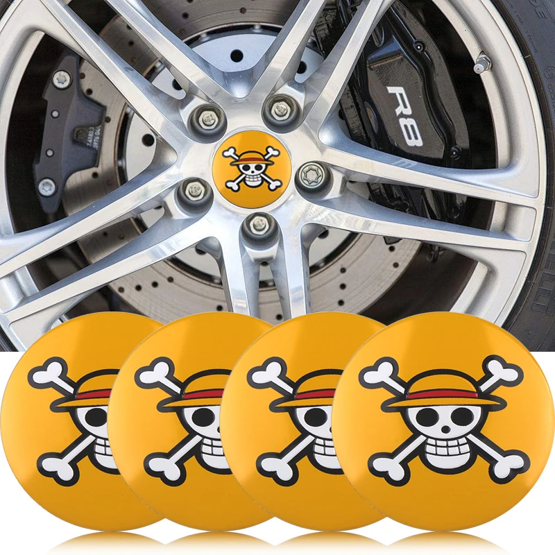

4Pcs Car Styling 3D ONE PIECE Pirate Flag Skull Sticker Wheel Center Hub Cap Sticker Badge wheel Decal decoration Accessories