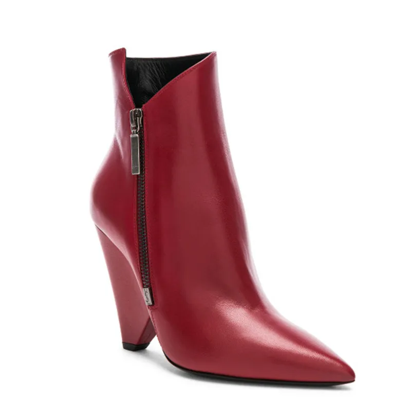 Г., модные красные ботильоны на шпильках женские дизайнерские модельные туфли на высоком каблуке для подиума женские короткие ботинки для подиума с боковой молнией