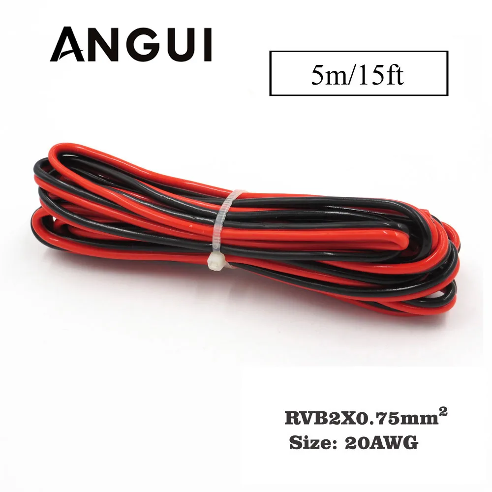 5 м x 22AWG 0.75mm2 ПВХ изолированный 2 Pin медный провод IEC RVB электрические кабели