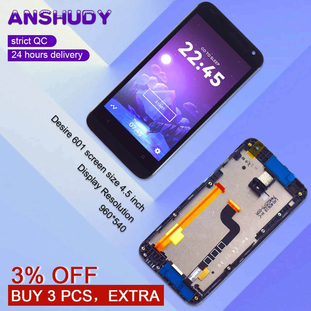 

For HTC Desire 601 LCD Display Touch Screen Digitizer Assembly Frame For HTC Desire 601 D601 Display Screen Replacement