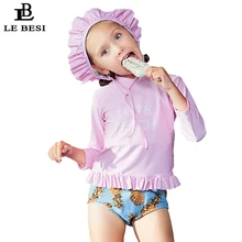 LEBESI/ г.; детский купальник; купальный костюм из двух предметов с принтом ананаса; пляжная одежда с длинными рукавами для девочек; купальный костюм; шапочка для плавания