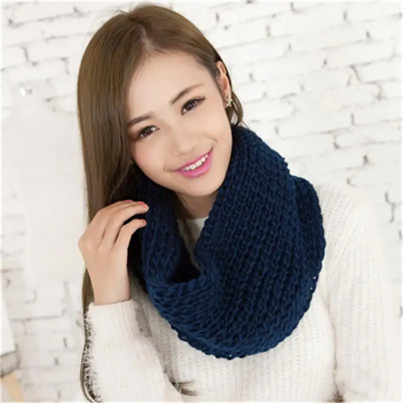 

CUHAKCI knitted Wrap Women Warm Ring Scarves Winter Scarf Crochet Female Winter Shawl mohair Solid Circle Blend Snood
