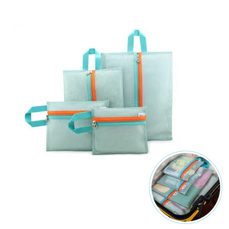 4pcs/Set Mesh Travel Bag Organizer Unisex Comestic bag organizer Zipper