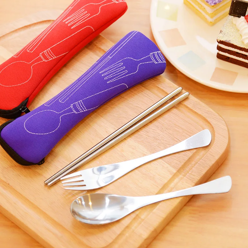 Dining Room Lunch Tableware Environmental Outdoor Portable Stainless Steel Chopsticks Spoon Fork Dinnerware for Kids Children | Мать и