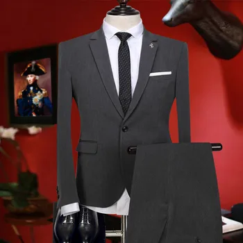Najtaniej Mężczyźni Garnitur Pojedyncze Piersi Nowości Tuxedo Moda Formalne 2017 Szary ślub Slim Fit Garnitur 2 Sztuk Kurtka I Spodnie 3xl Plus Rozmiar