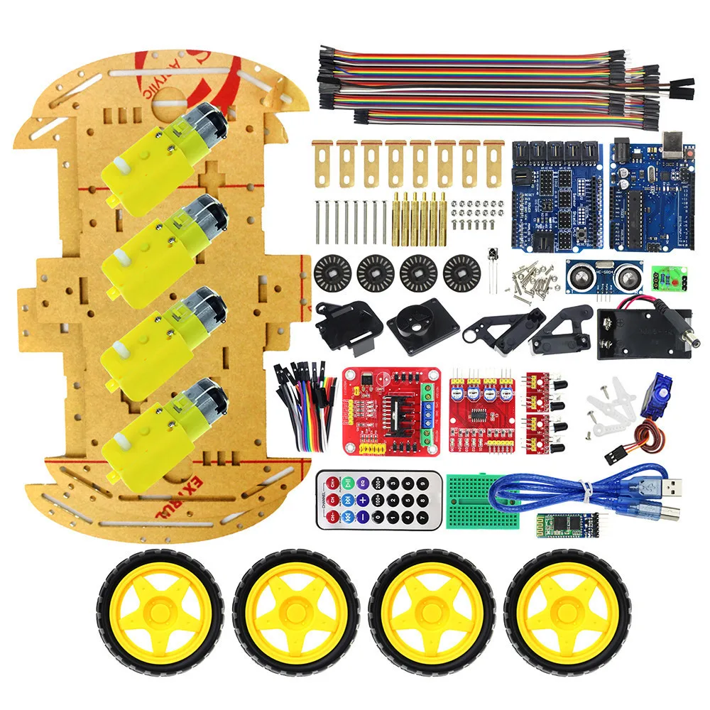 

Free shipping Multifunction Bluetooth Controlled Robot Smart Car Kits 4WD UNO R3 Starter Kit for arduino Diy Kit