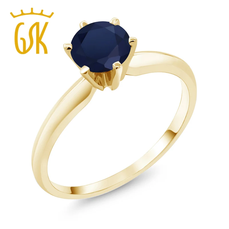GemStoneKing 1 00 Ct натуральный голубой сапфир обручальное кольцо 14K желтое золото