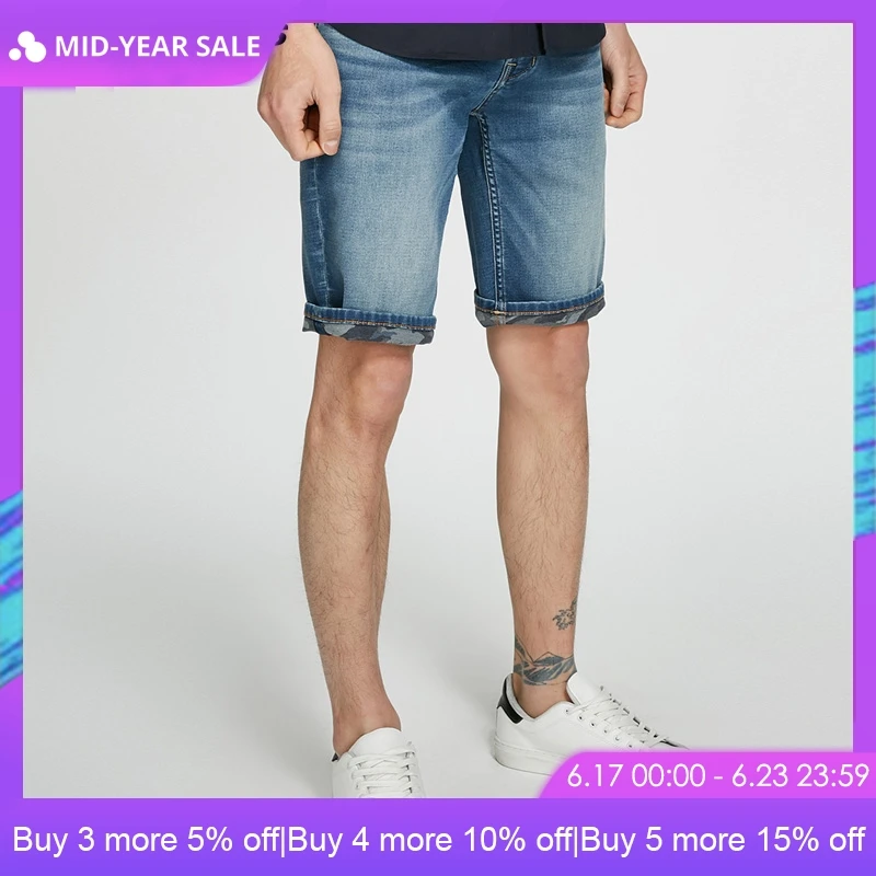 

JackJones Spring Summer New Men's Stretch Cotton Slim Fit Light-colored Knee-length Denim Shorts | 218243515