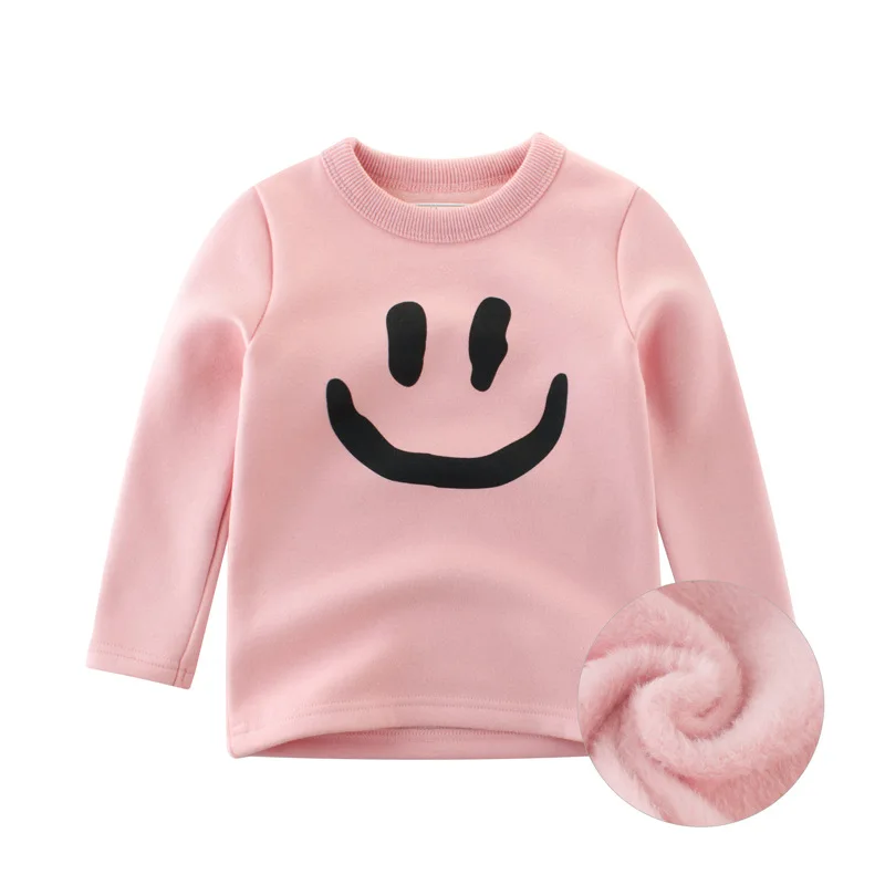 

Children's Plus Velvet Sweater Korean Fashion Clothing Autumn And Winter Girls Pink Bottoming Boys Long Sleeved Thick Sweatshirt
