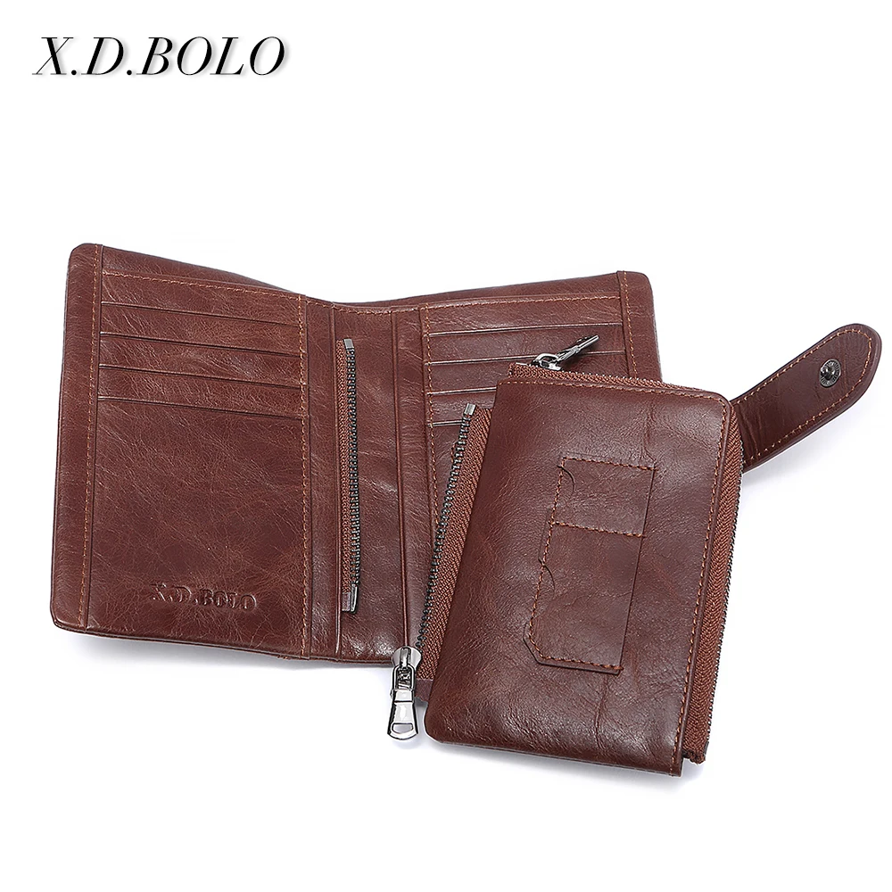 

X.D.BOLO Fashion Coin Purse Card Holder Small Wallet Men Male Clutch Bag Genuine Leather Men Wallets Zipper For Money