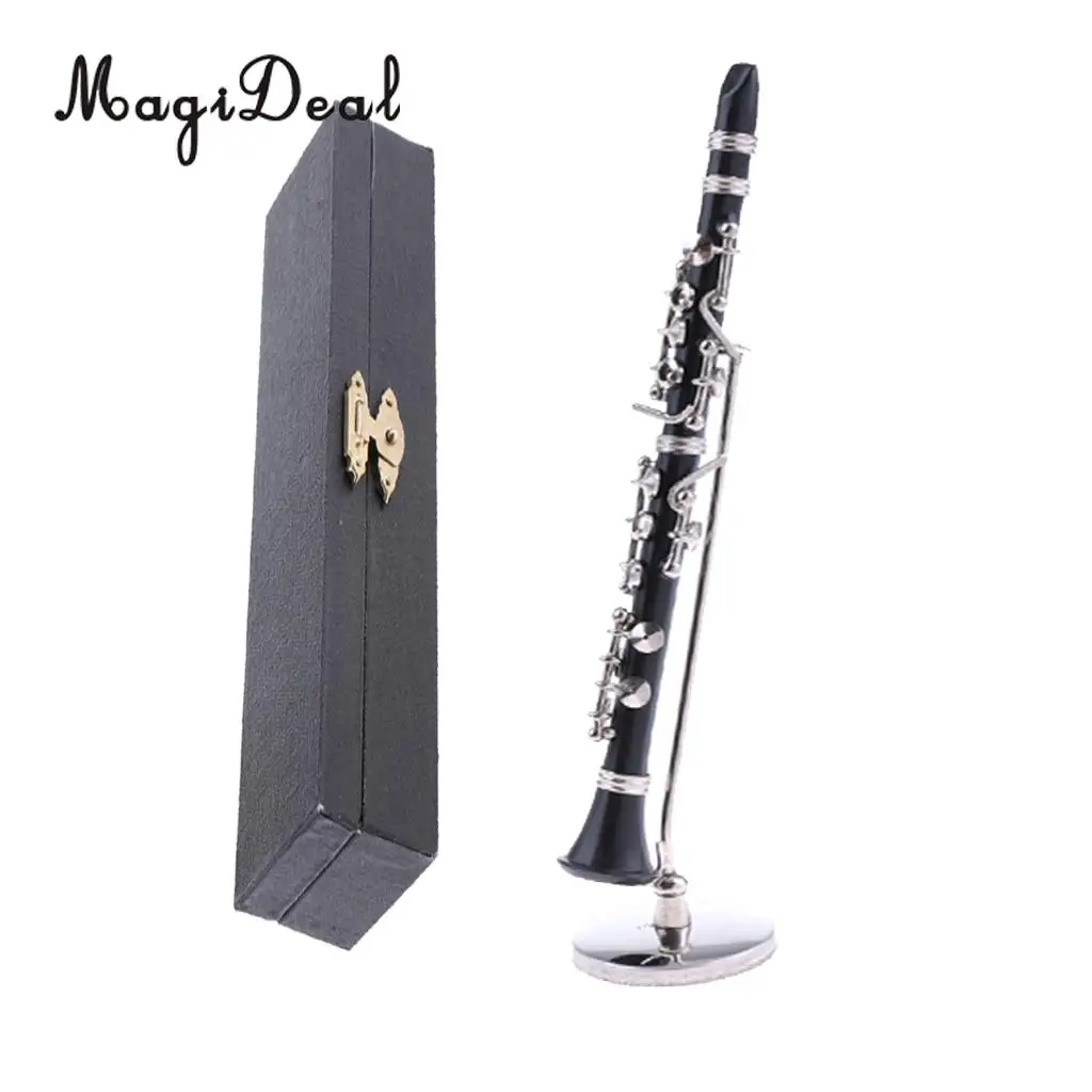 Miniature ABS Plastic Black Clarinet Musical Instrument with Box for 1/12 Dollhouse Music Room Table Decor Children Toy Gift