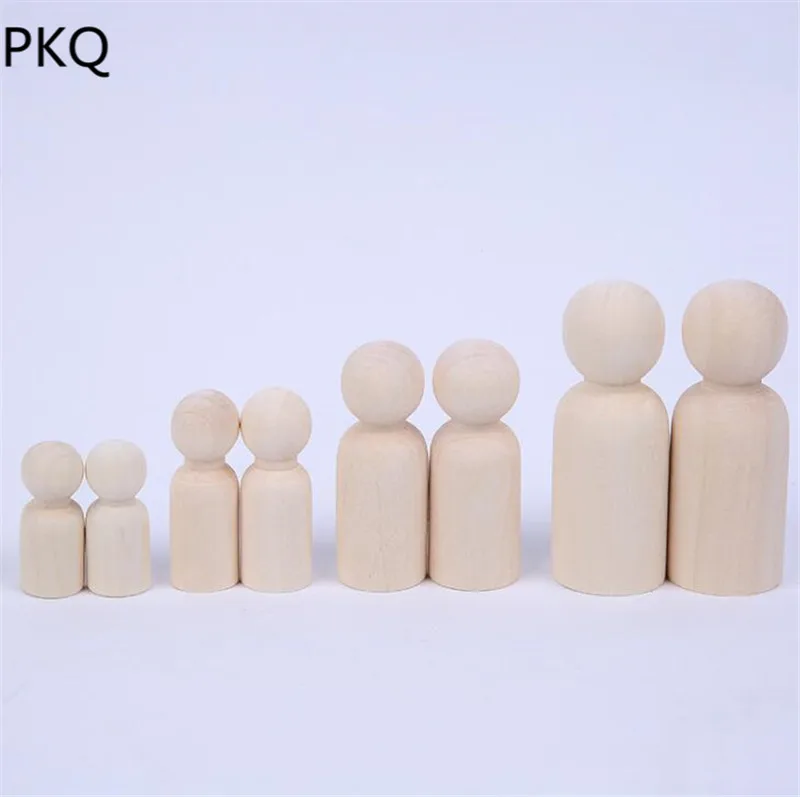 Different Size Handmade Unfinished Wooden Family Peg Dolls Toys Kid's DIY craft Supplies Wooden Gift Baby Teether