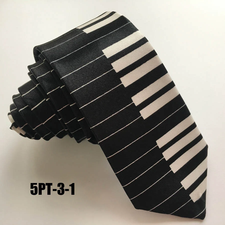 Классические музыкальные галстуки белые с черной узкой фортепианной клавиатурой Галстуки для взрослых школьников детей