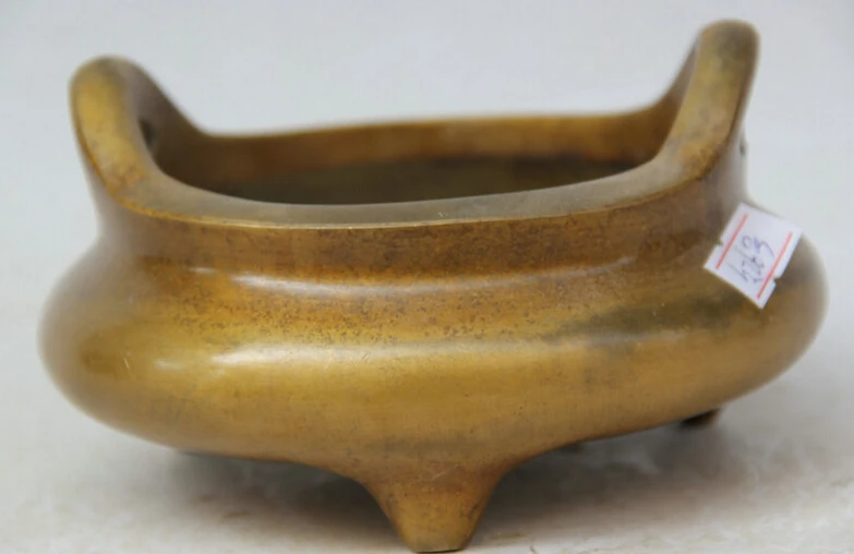 

JP S061 6" Marked Chinese palace Copper 3 Foot circular handle Incense Burner Censer