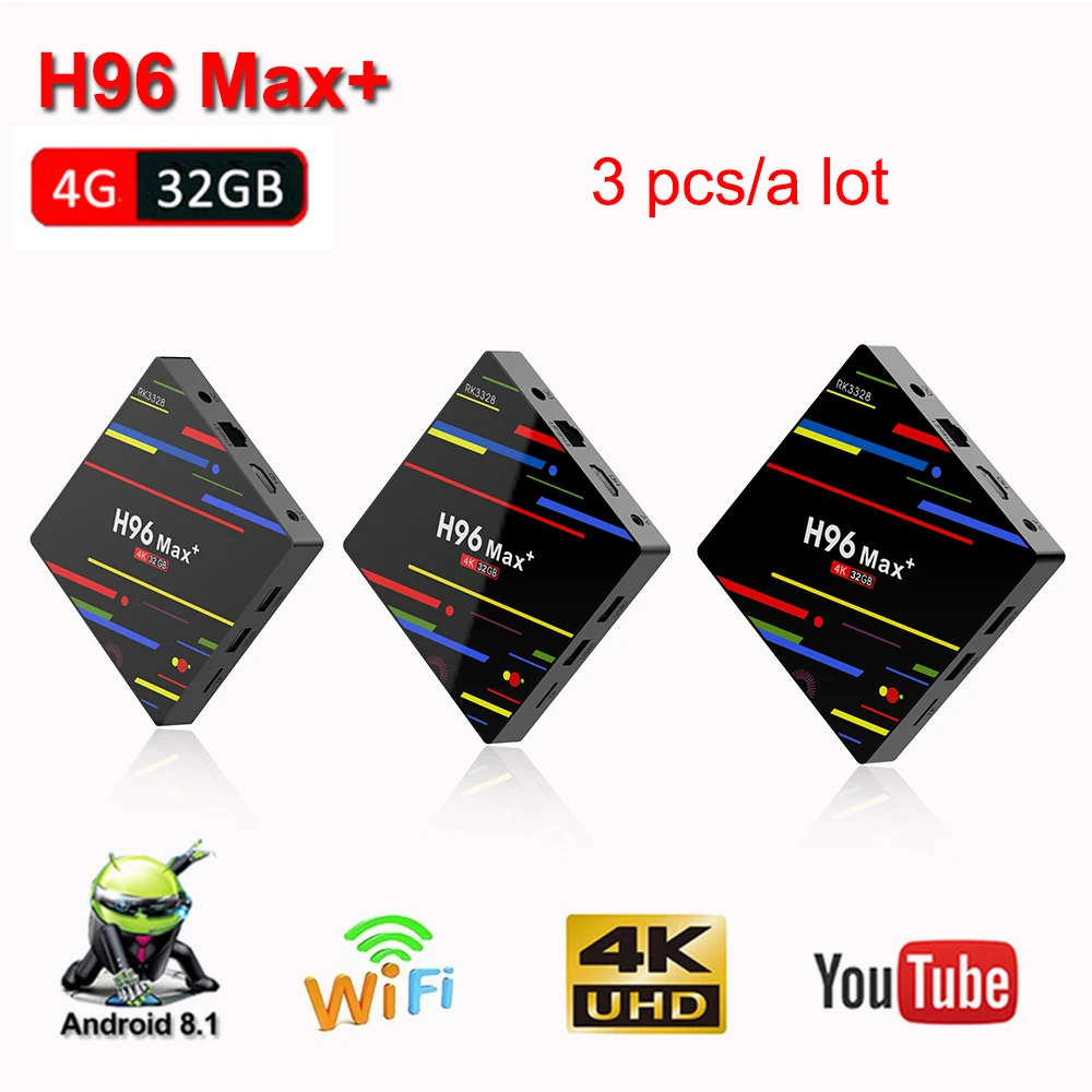 

3Pcs H96 Max Plus Android 8.1 TV Box H96 Max+ RK3328 Quad-Core 64bit 4GB 32GB 4K H.265 USB 3.0 WiFi Set Top Box Media Player