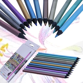 

12 Metallic Colored Pencil Non-toxic For Drawing Sketching Set Stationery W15