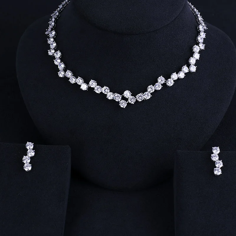 Прозрачный Лучшее качество бриллианты, кристаллы Циркон серьги и колье, свадебные украшения набор свадебные платья