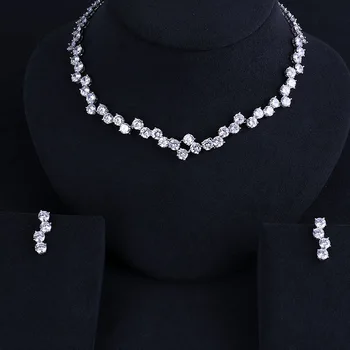 

CLEAR BEST QUALITY BRILLIANT CRYSTAL ZIRCON EARRINGS AND NECKLACE BRIDAL JEWELRY SET WEDDING DRESS ACCESSARIES