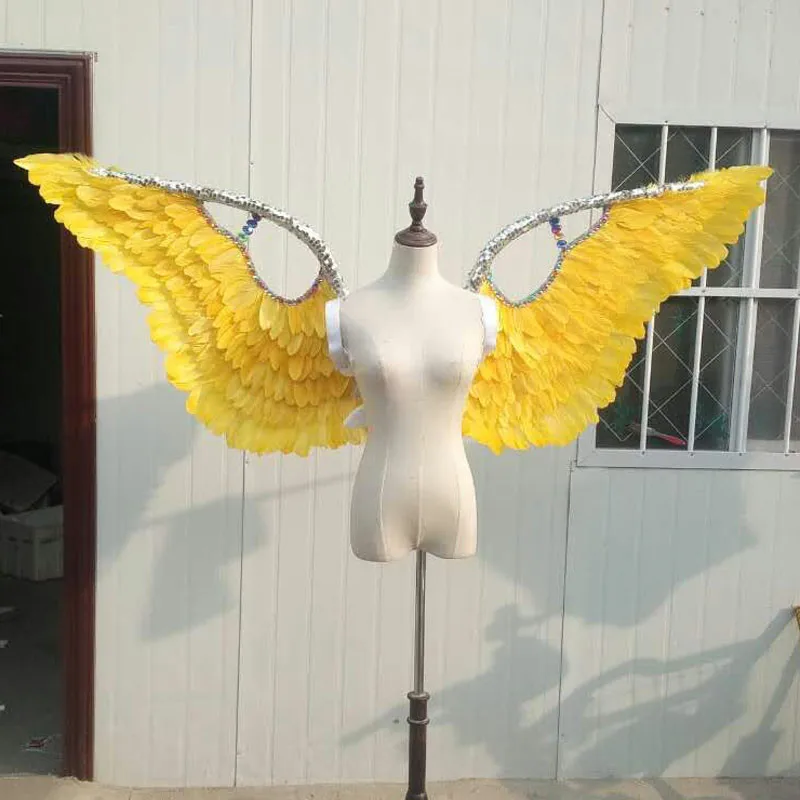 overall length 180cm angel wings yellow feathers wings,Model Catwalk Stage Cosplay Performance Shooting Props gift a1945