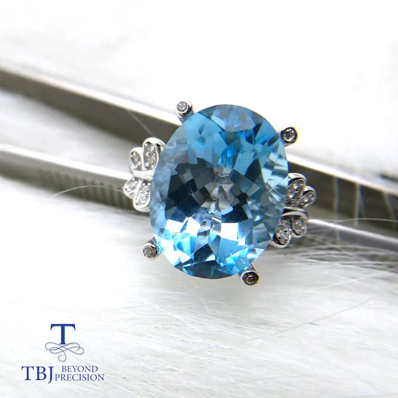 

TBJ,Elegant Big Blue Topaz Silver Ring,Brazil natural baby blue topaz 925 Solid siver Ring 12ct Oval 12*16mm with gift box