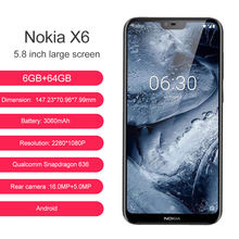 Original Nokia X6 Android SmartPhone 5.8″ 18:9 Snapdragon 636 Octa Core 3060mAh 16.0MP+5.0MP Camera Fingerprint ID Mobile phone