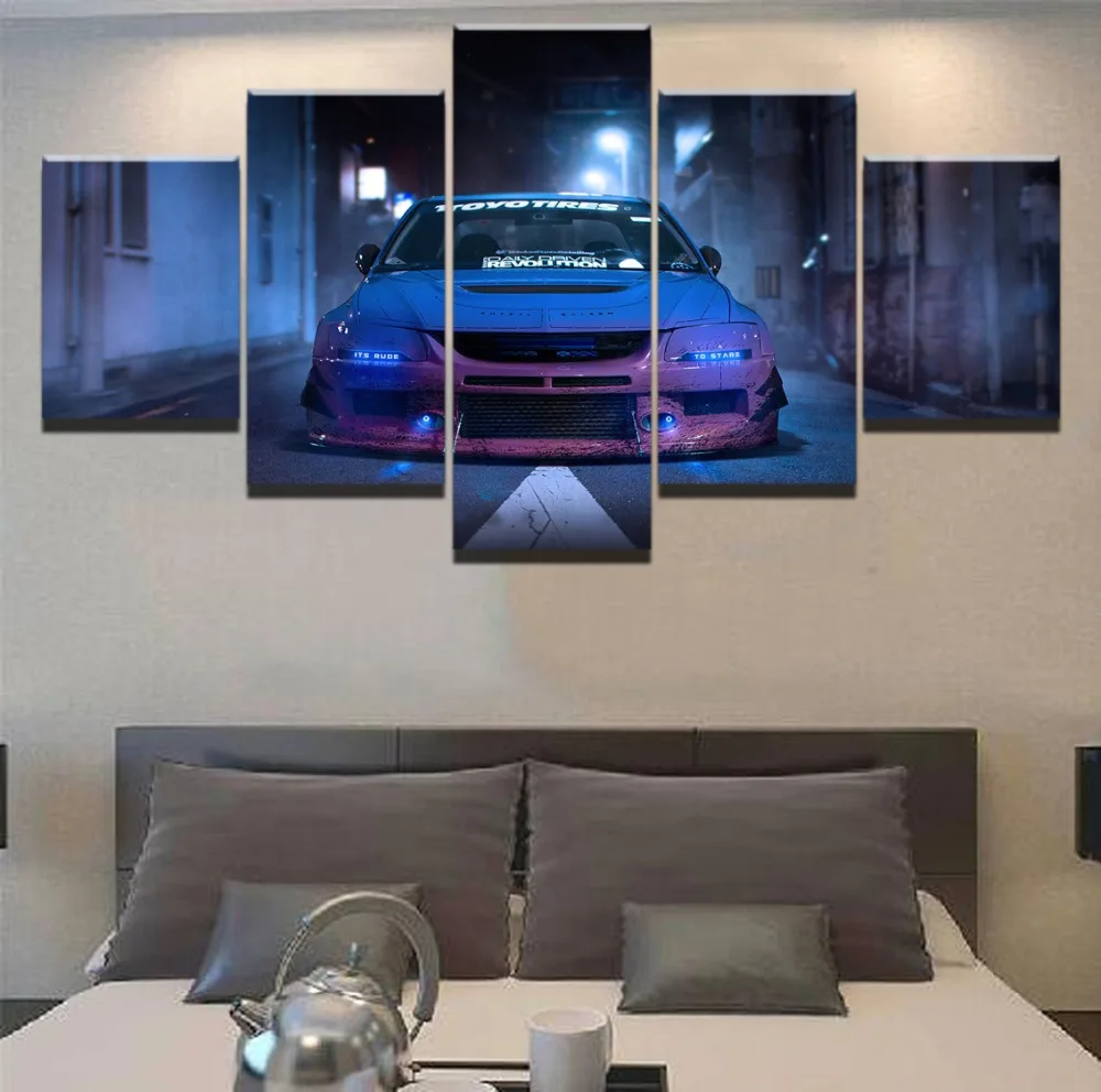 

Blue Car Mitsubishi Lancer Evolution Sport Car Painting Home Canvas Wall Art For Living Room HD Print Wall Art Canvas Painting