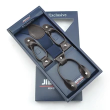 Модные закругленные петлицы-шесть кожа Пристегивающиеся подтяжки Для мужчин мужской высокое качество подарочная коробка для маленьких детей; 6 однотонных цветные подтяжки y-образной формы эластичная подвеска