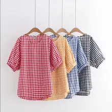 Женские футболки из хлопка для лета, плюс размер, клетчатые рубашки с круглым вырезом и коротким рукавом, 5XL 6XL, Свободный пуловер, цветные топы, женские