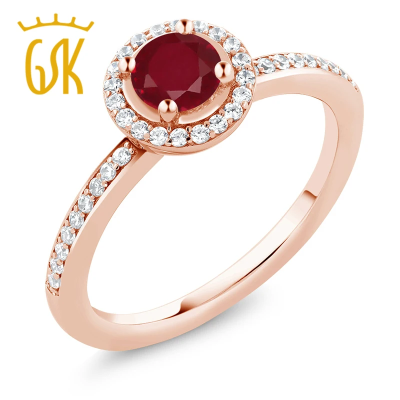 Buy 0.74 Ct Round Red Ruby 18K Rose Gold Plated Silver Engagement Ring from